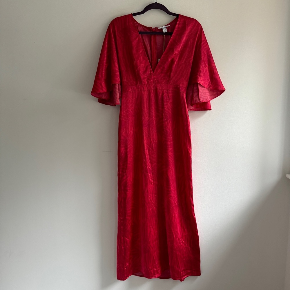 Fe Noel x Target Red Palm Leaf Contrast Print Flutter Sleeve Maxi Dress Size 4